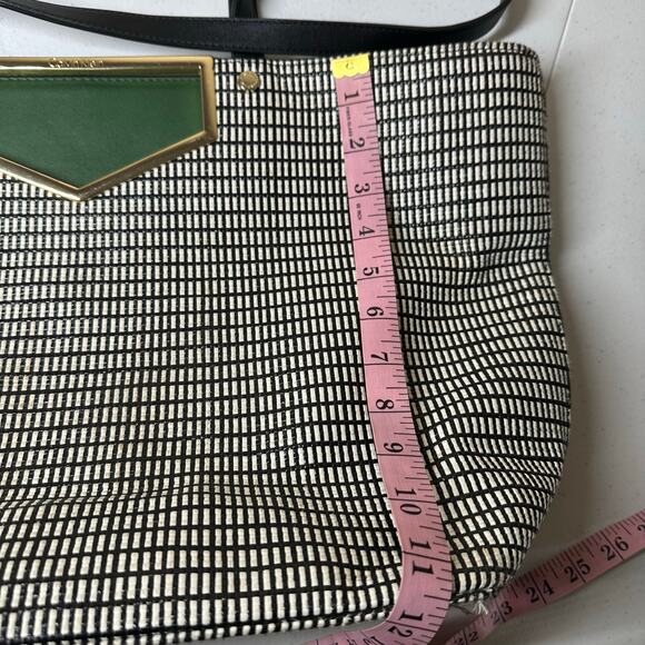 Calvin Klein Ashlynn Raffia Extra-Large Cut Out Hardware Tote Black White Green - Picture 10 of 10